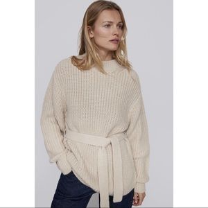 Zara Belted Knit Sweater Beige